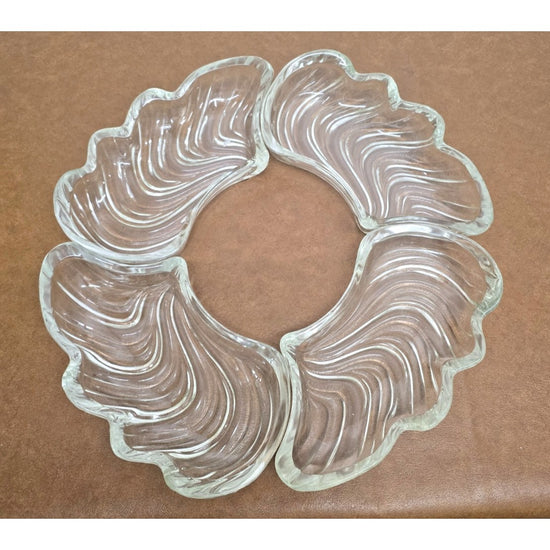 Vintage Clear Glass Wave Shaped Serving Bowls Decorative Accent Pieces