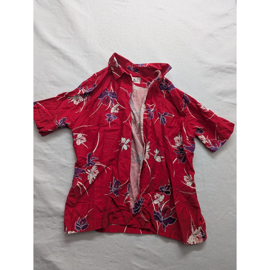 Vintage Jio Sports Red Hawaiian Floral Button-Up Shirt Size M