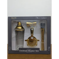 BKLYN Steel Co 4-Piece Gold Cocktail Shaker Set With Strainer Jigger & Muddler - Everyday Collection