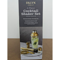 BKLYN Steel Co 4-Piece Gold Cocktail Shaker Set With Strainer Jigger & Muddler - Everyday Collection