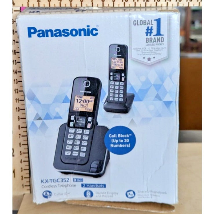 Panasonic Kx-tgc352 Black Cordless Phone 2 Handsets Call Block Large Display