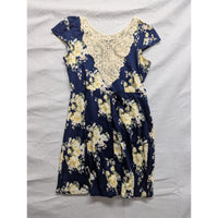 Rue21 XL Floral Navy & Yellow Dress With Lace Accent