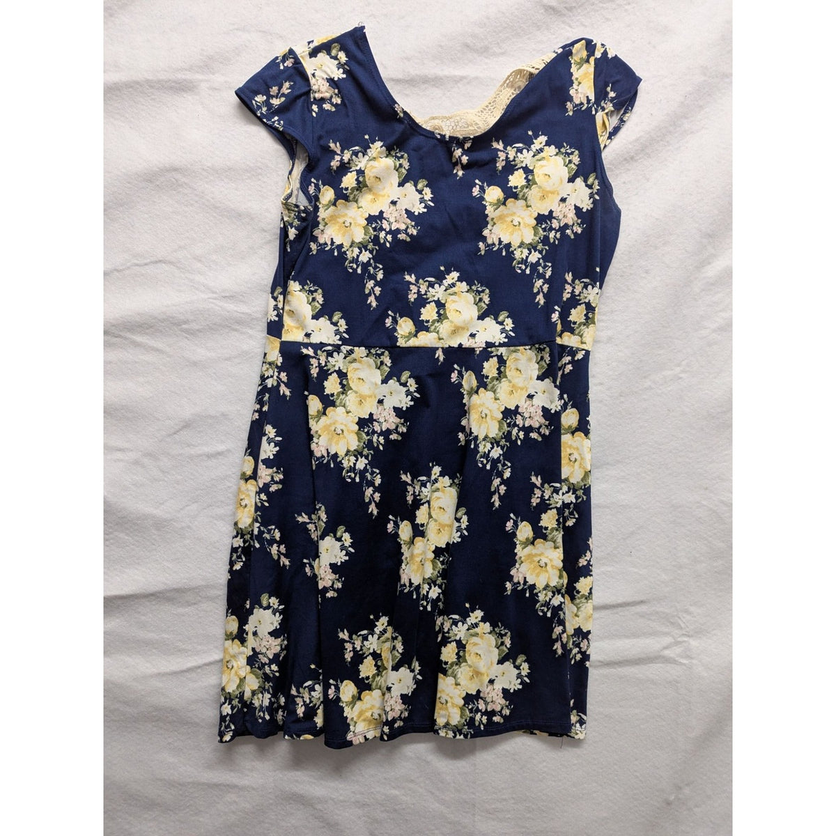 Rue21 XL Floral Navy & Yellow Dress With Lace Accent