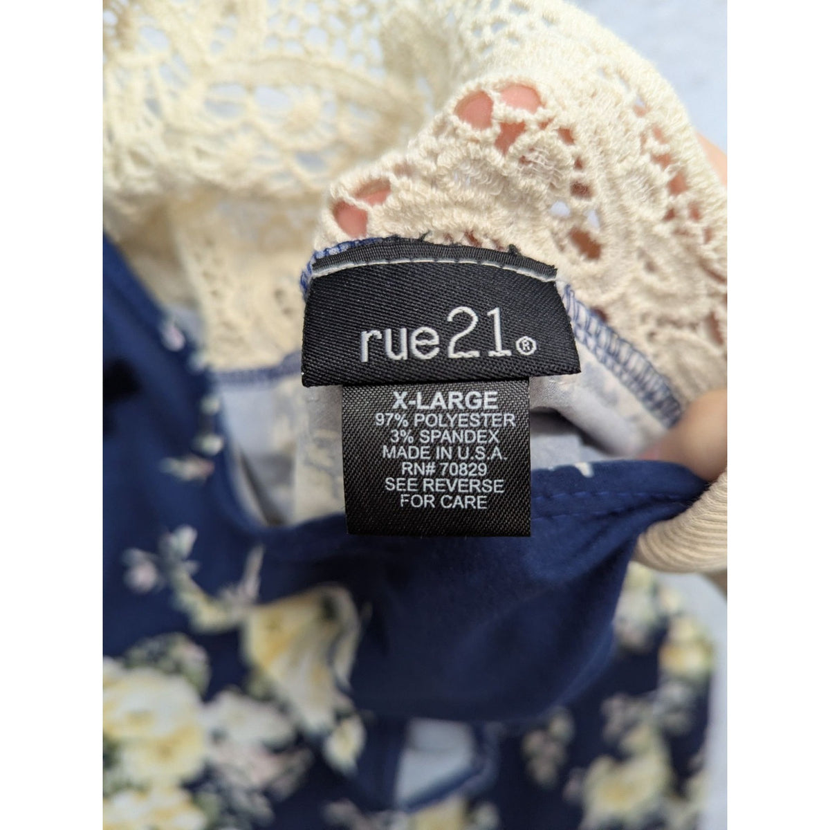 Rue21 XL Floral Navy & Yellow Dress With Lace Accent