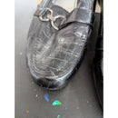 LifeStride Womens Black Crocodile Embossed Loafers With Metal Accent Comfortable