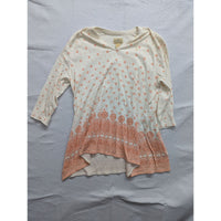 Blue Mountain Womens Long Sleeve Tunic Top L Cotton Blend Orange Print