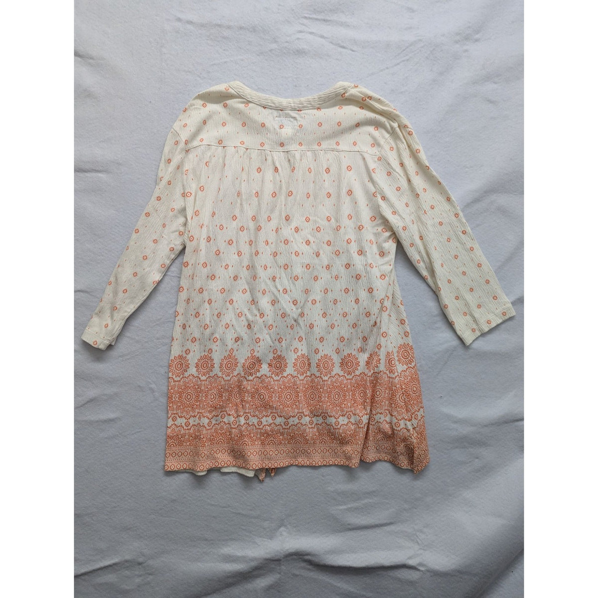 Blue Mountain Womens Long Sleeve Tunic Top L Cotton Blend Orange Print