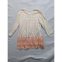 Blue Mountain Womens Long Sleeve Tunic Top L Cotton Blend Orange Print