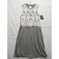 Art Class Girls Gray Sleeveless Dress With White Floral Lace Overlay XL 14/16