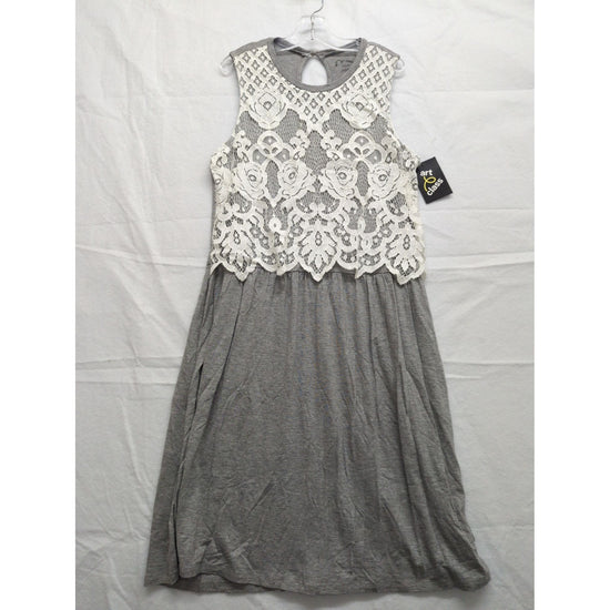 Art Class Girls Gray Sleeveless Dress With White Floral Lace Overlay XL 14/16