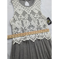 Art Class Girls Gray Sleeveless Dress With White Floral Lace Overlay XL 14/16