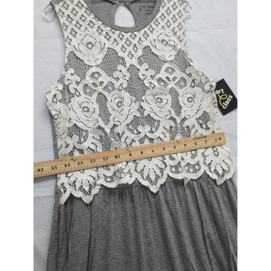 Art Class Girls Gray Sleeveless Dress With White Floral Lace Overlay XL 14/16