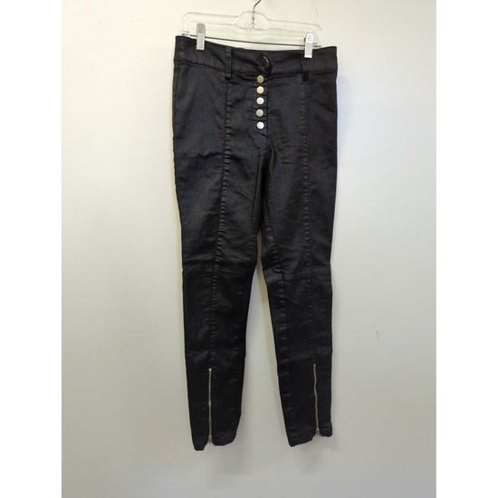 Black High-Waisted Skinny Pants With Button Front & Ankle Zippers - Size S