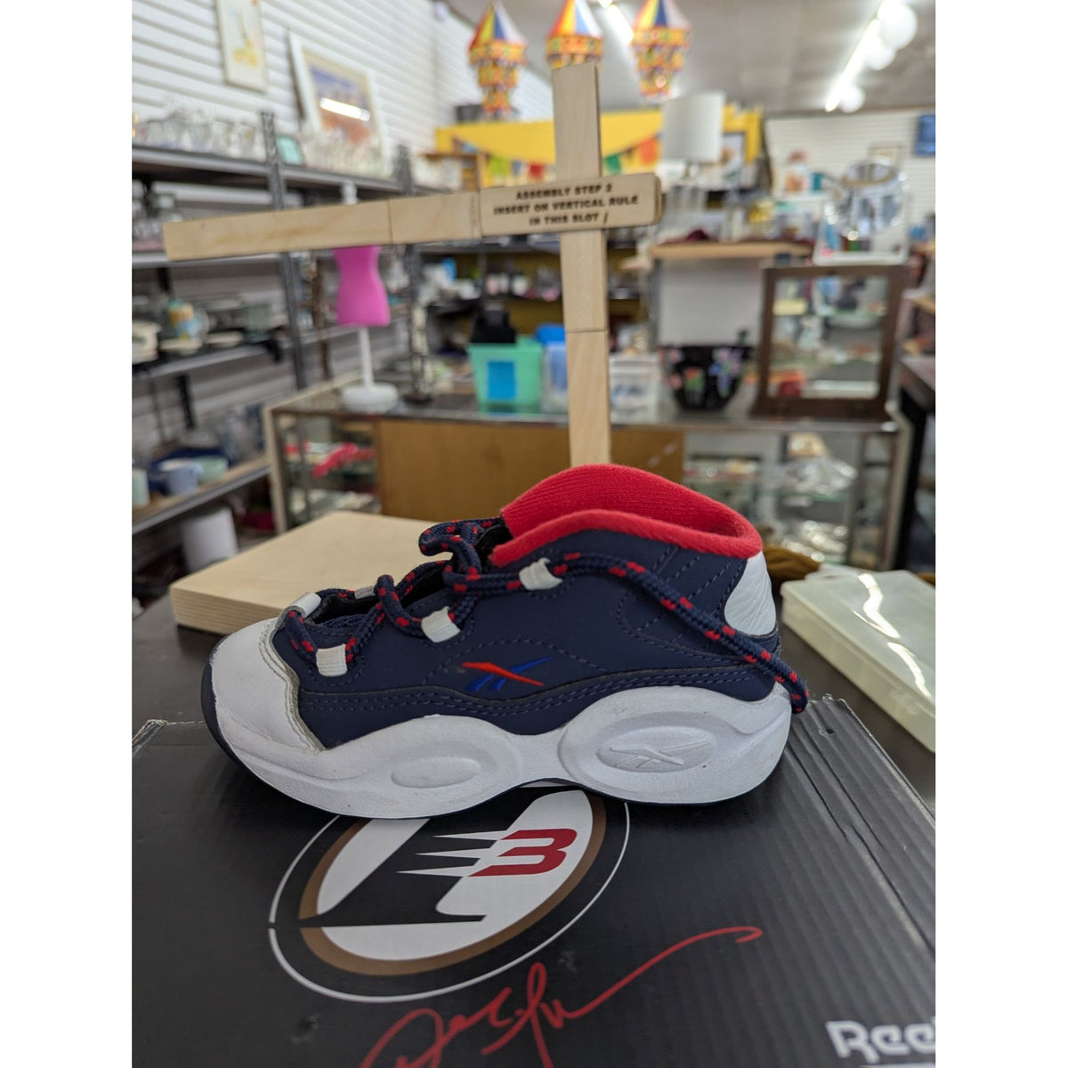 Reebok Infant Question Mid Basketball Shoes Navy/White/Red Size 9 USA with Box