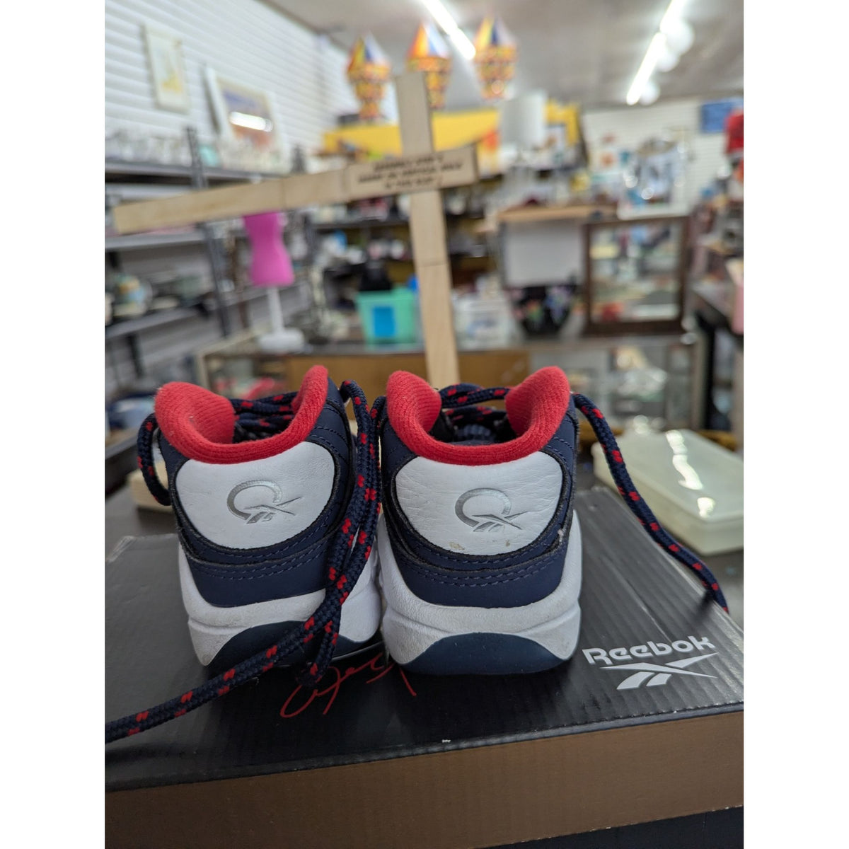 Reebok Infant Question Mid Basketball Shoes Navy/White/Red Size 9 USA with Box