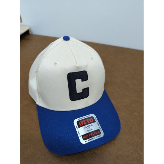 Otto Classic Fit Mid Profile Adjustable Cap With Embroidered "C" Design Blue & Cream OSFM