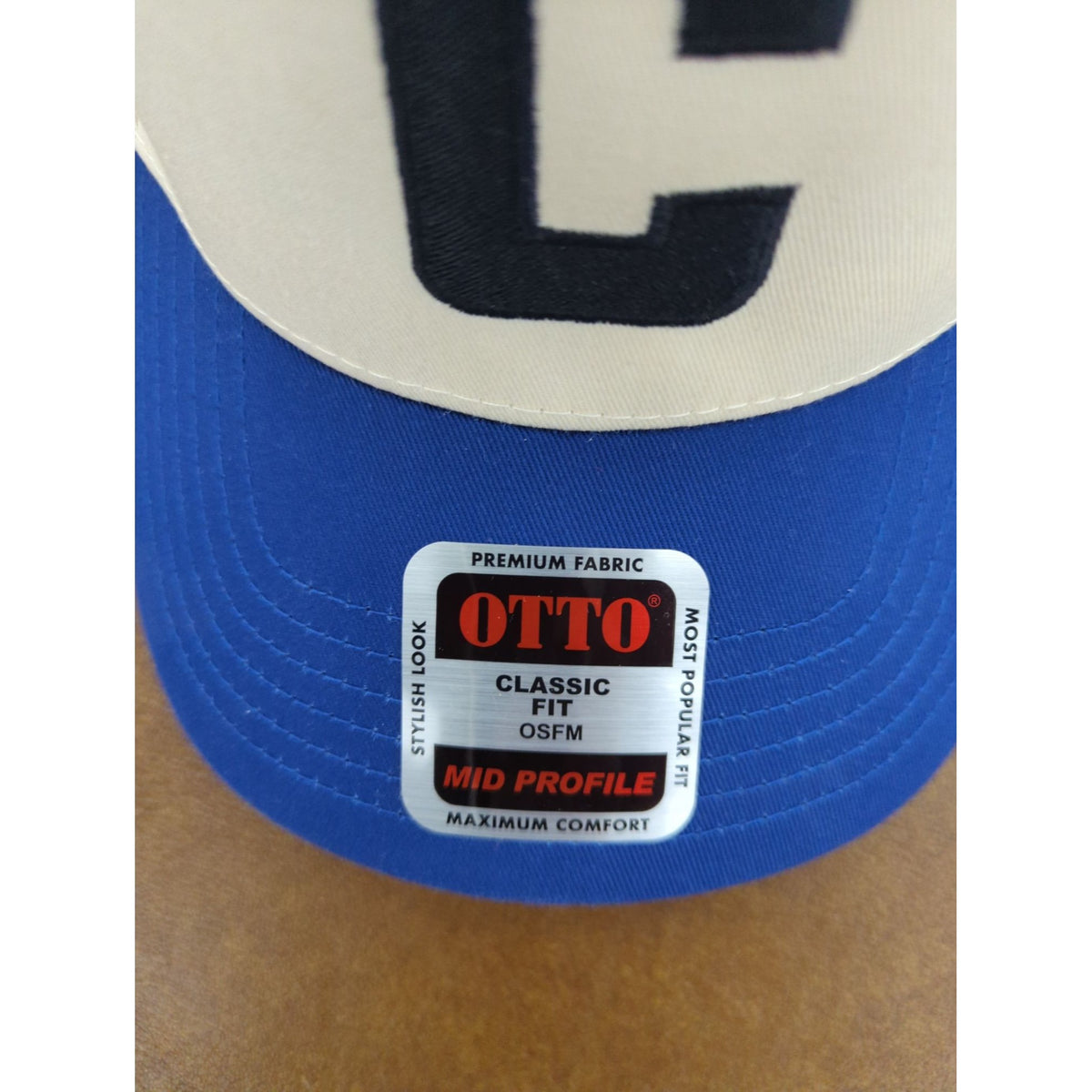 Otto Classic Fit Mid Profile Adjustable Cap With Embroidered "C" Design Blue & Cream OSFM