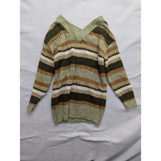 Striped V-Neck Sweater For Women Multi-Color L