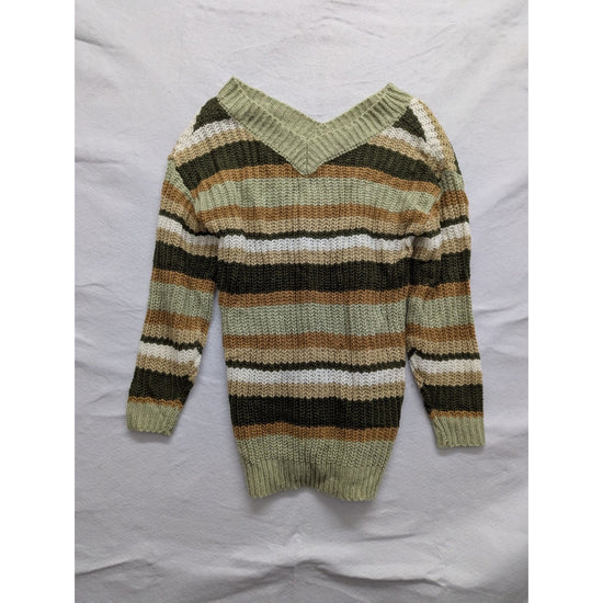 Striped V-Neck Sweater For Women Multi-Color L