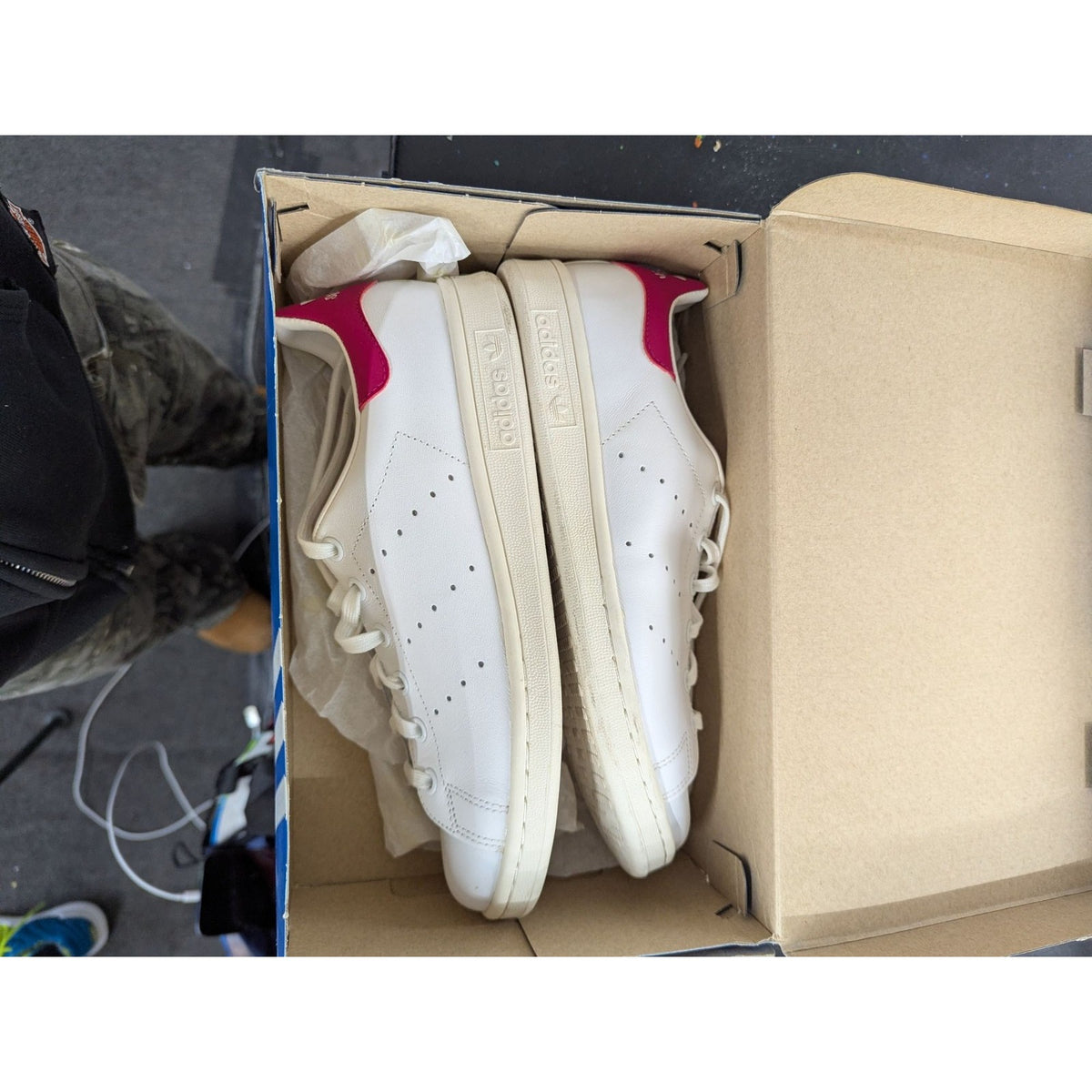 Adidas Stan Smith J White & Pink Sneakers Size 7 US Classic Tennis Shoes I