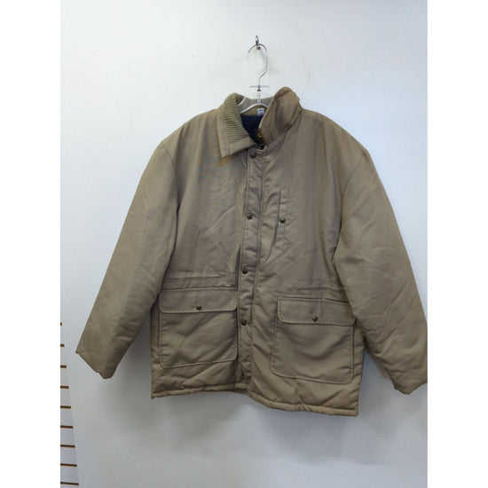 Cal Craft Mens XL Tan Insulated Jacket With Corduroy Collar And Snap Button Pockets Made In USA