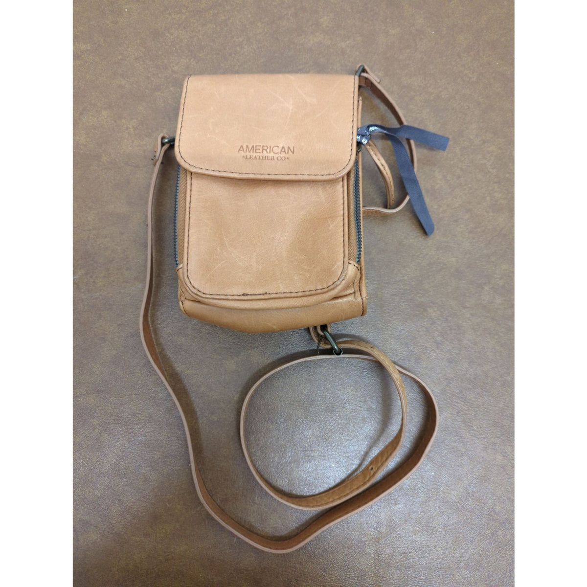 American Leather Co. Crossbody Bag Tan Genuine Leather Compact Adjustable Strap 8"x5"x2"