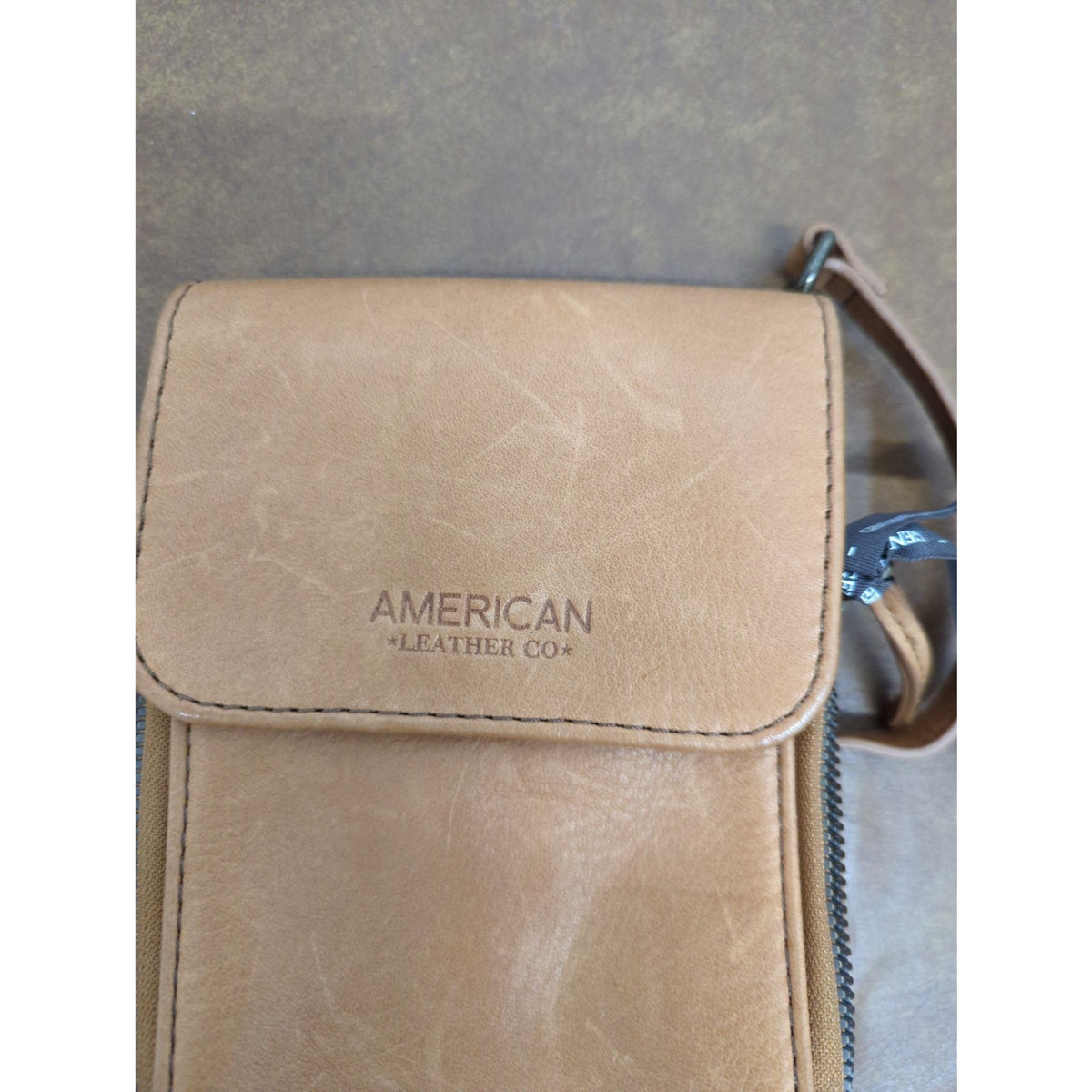 American Leather Co. Crossbody Bag Tan Genuine Leather Compact Adjustable Strap 8"x5"x2"