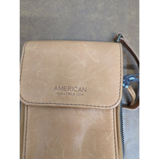 American Leather Co. Crossbody Bag Tan Genuine Leather Compact Adjustable Strap 8"x5"x2"