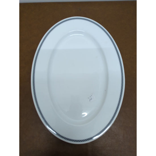 Thomas O Brien New Day Bistro Oval Serving Platter 13-Inch White With Black Checkered Trim