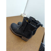 Caterpillar Black Leather Ankle Boots Size 8.5 Womens With Stacked Heel & Pull Tabs