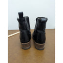 Caterpillar Black Leather Ankle Boots Size 8.5 Womens With Stacked Heel & Pull Tabs