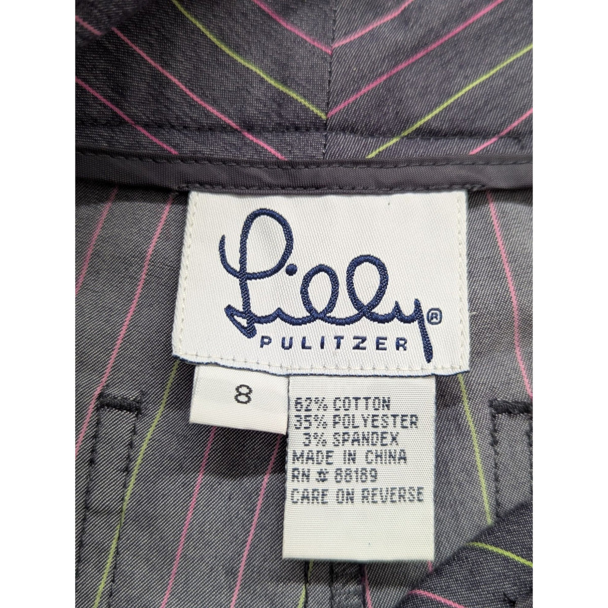 Lilly Pulitzer Womens Striped Pants Size 8 Gray Multicolor Cotton/Polyester/Span
