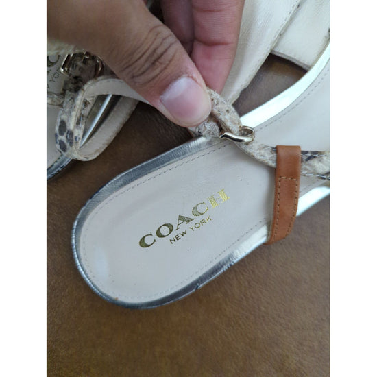 Coach Womens Snakeskin Print Leather Flat Sandals With Adjustable Straps Size 8B