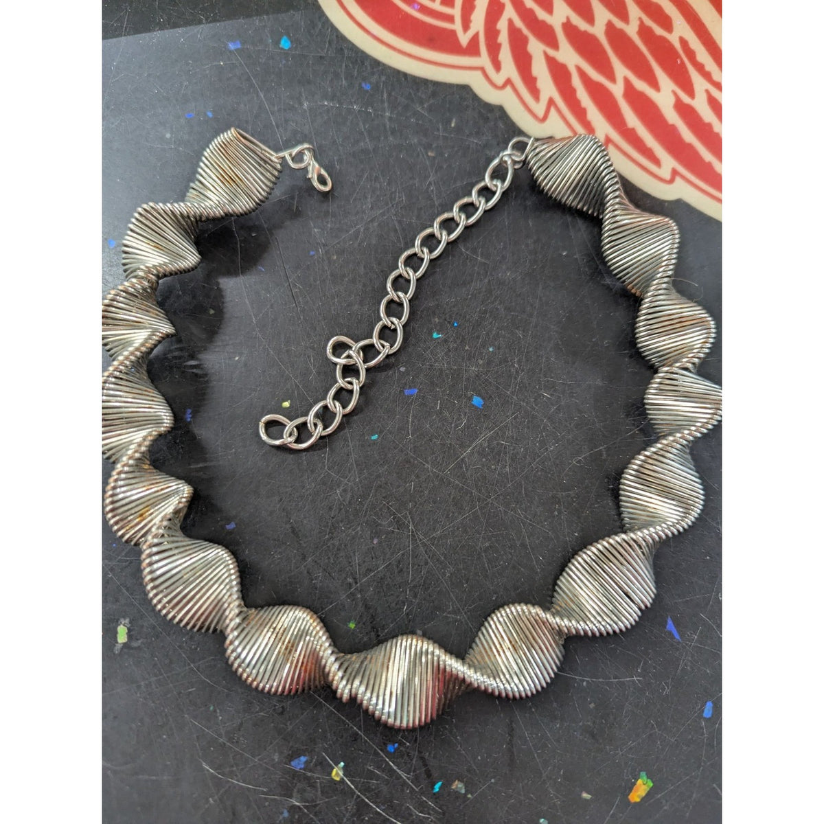 Silver-Toned Twisted Metal Necklace With Adjustable Chain For Women