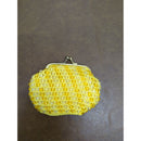 Yellow Beaded Vintage-Style Coin Purse With Gold Metal Frame & Satin Lining