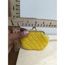 Yellow Beaded Vintage-Style Coin Purse With Gold Metal Frame & Satin Lining