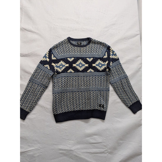 DC Mens Knit Sweater S Crew Neck Blue Pattern Cotton