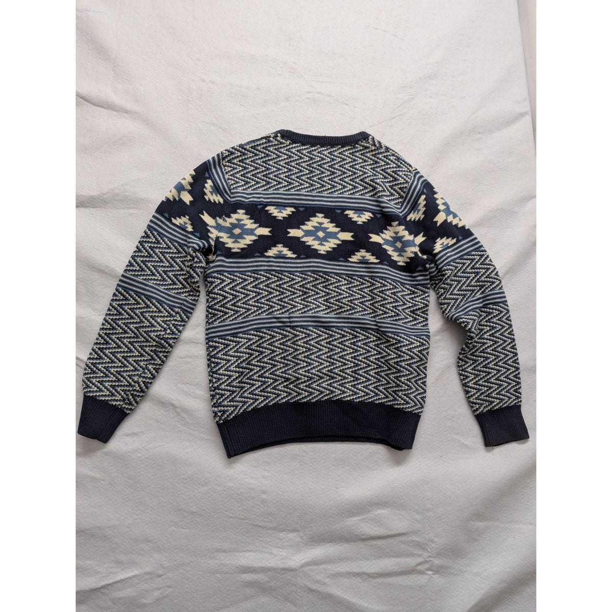 DC Mens Knit Sweater S Crew Neck Blue Pattern Cotton