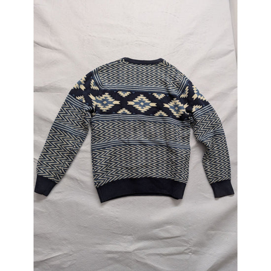 DC Mens Knit Sweater S Crew Neck Blue Pattern Cotton