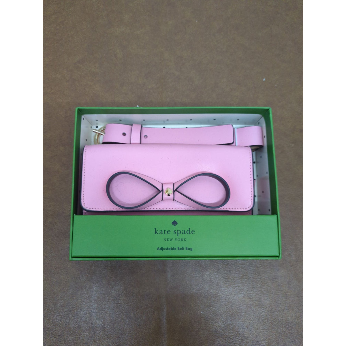 Kate Spade Pink Leather Adjustable Belt Bag With Bow Design In Box