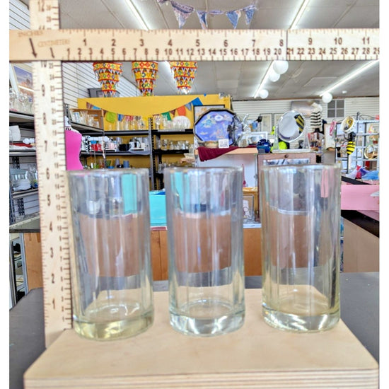 Set Of 3 Ribbed Clear Glass Tumblers 6" Tall