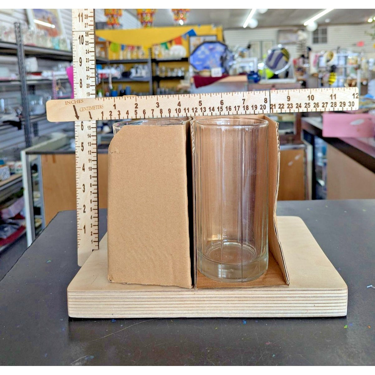 Set Of 3 Ribbed Clear Glass Tumblers 6" Tall