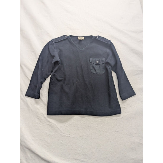 Jones New York Sport Navy Cotton Long-Sleeve V-Neck Shirt W/ Pocket Size S