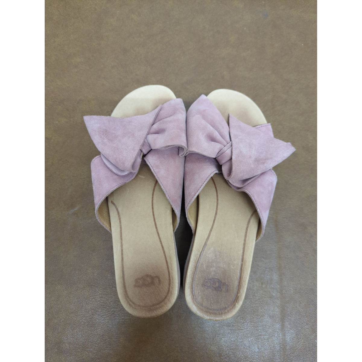 UGG Womens Pink Suede Bow Slide Sandals With Treadlite Sole
