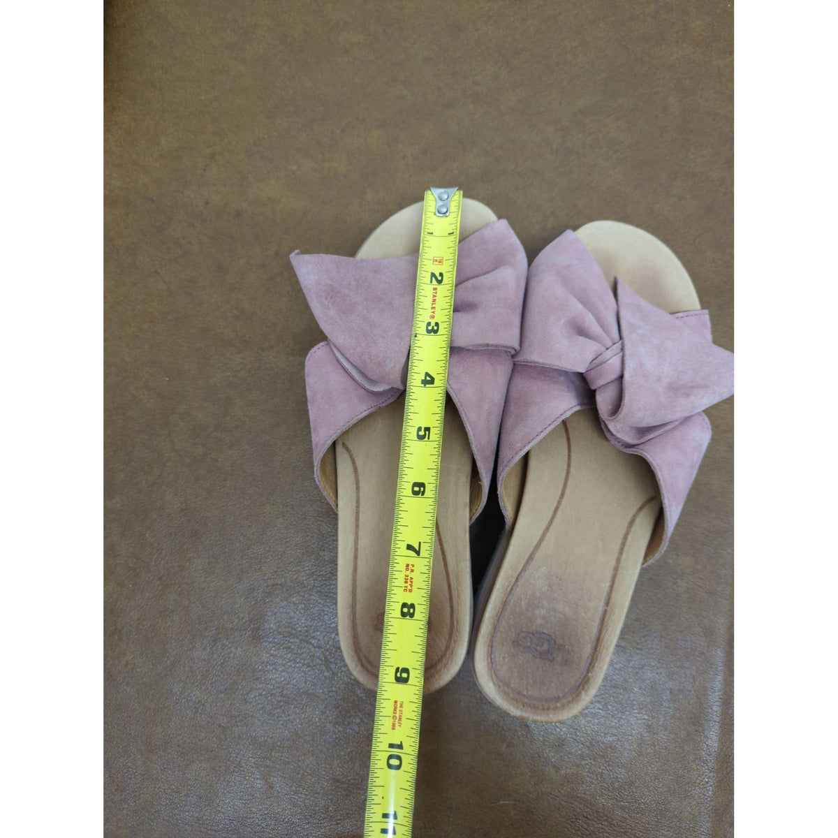 UGG Womens Pink Suede Bow Slide Sandals With Treadlite Sole