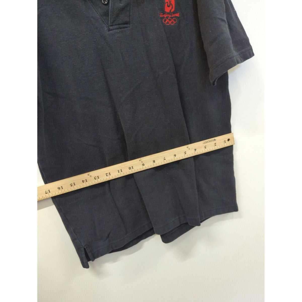 Beijing 2008 Olympic Black Polo Shirt With Red Logo Mens Size L