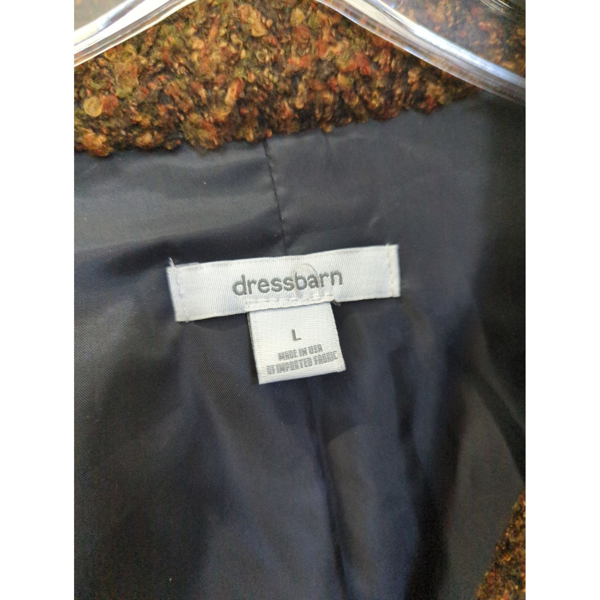 Dressbarn Womens Brown Tweed Blazer Jacket Size L Made In USA