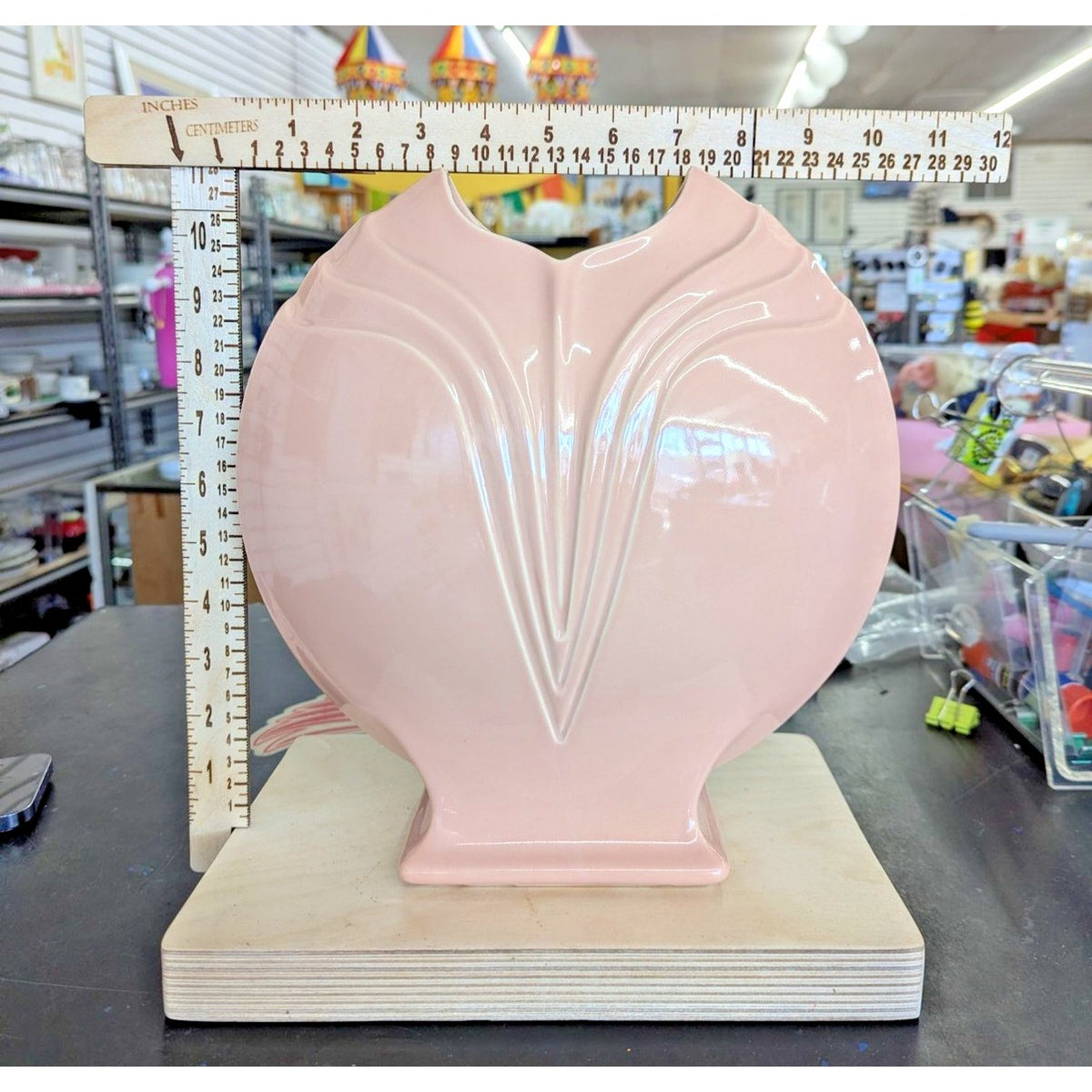 Crowley's Peach Phia Ceramic Vase Art Deco Style Pink 11 Inches Tall