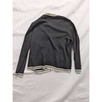 Talbots Petites Black Cardigan Sweater With Checkered Trim Made In Italy S