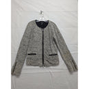 Club Monaco Black & White Tweed Zip-Up Jacket Medium Two Pockets Zipper Cuffs Polyester Blend Made In China